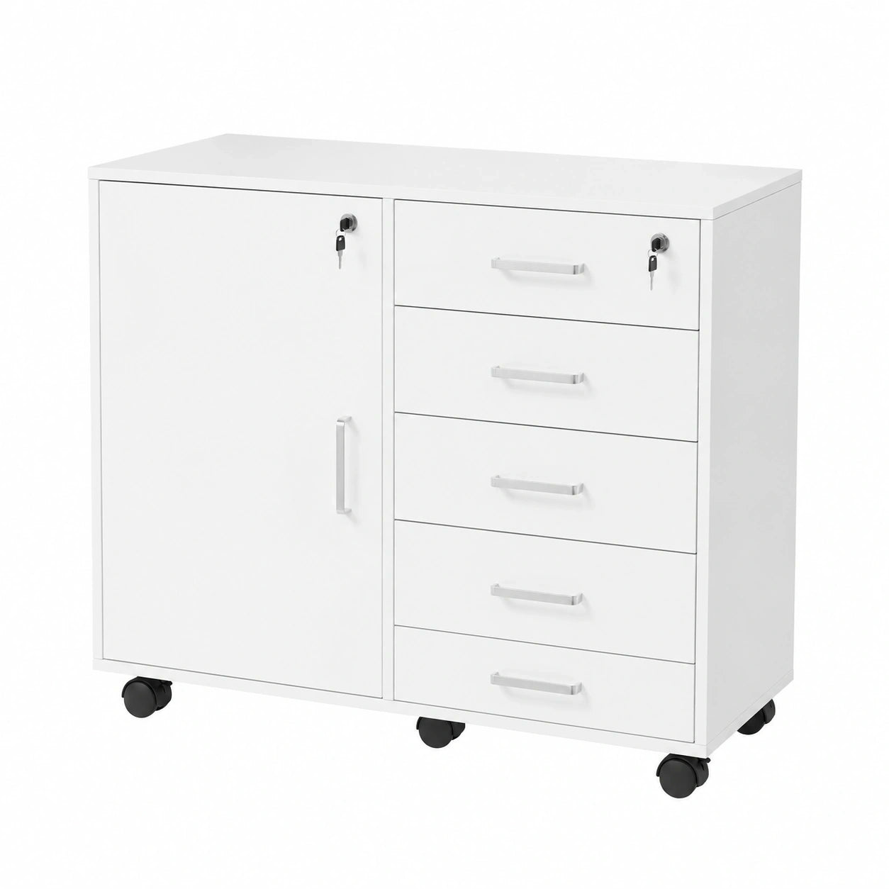 caisson-de-bureau-a-5-tiroirs-verrouillables-avec-roulettes-et-etageres-reglables-fwvabu3091ws