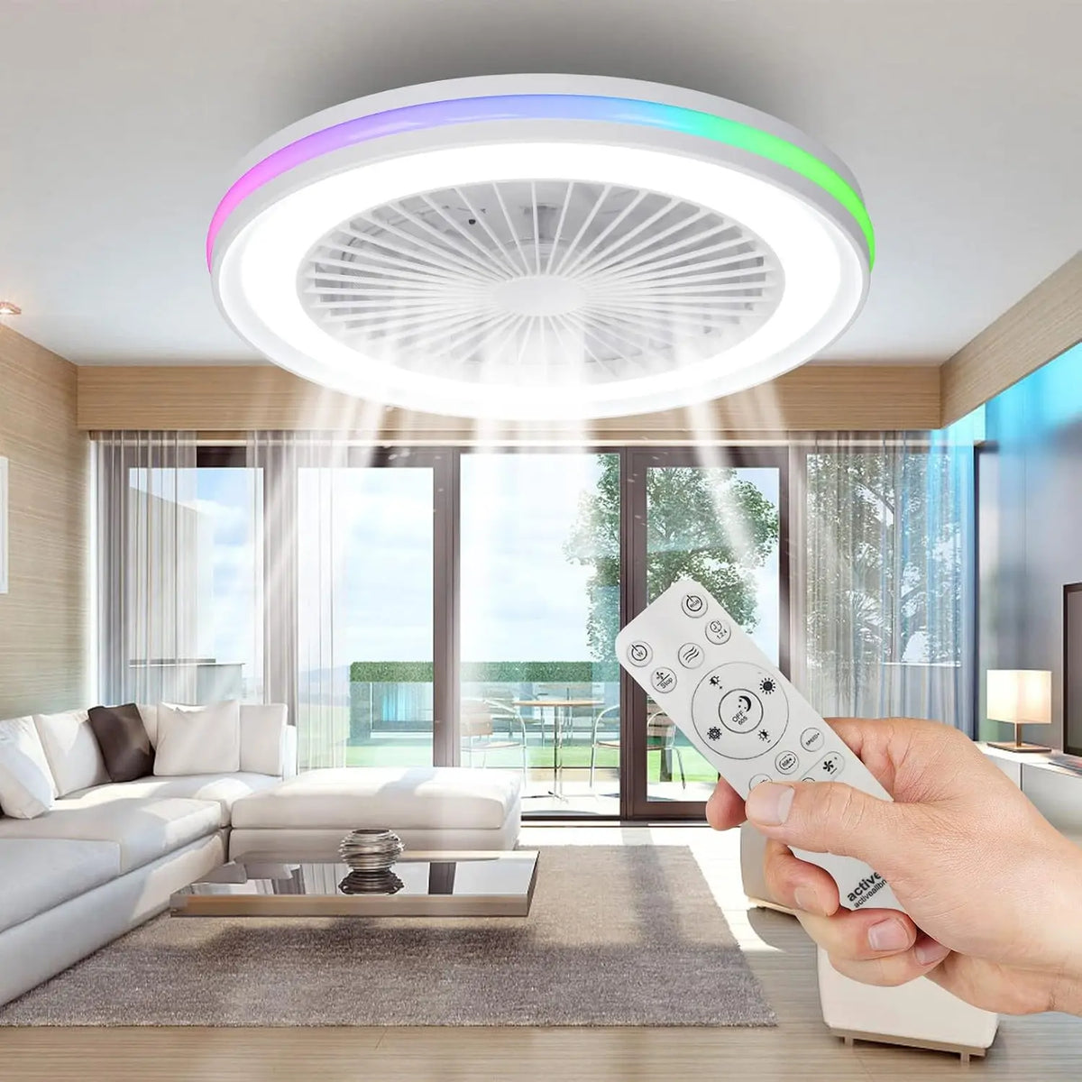 activeallbrite ventilateur de plafond 3000K-6500K, puissance 40 W, avec télécommande, réglage adaptable